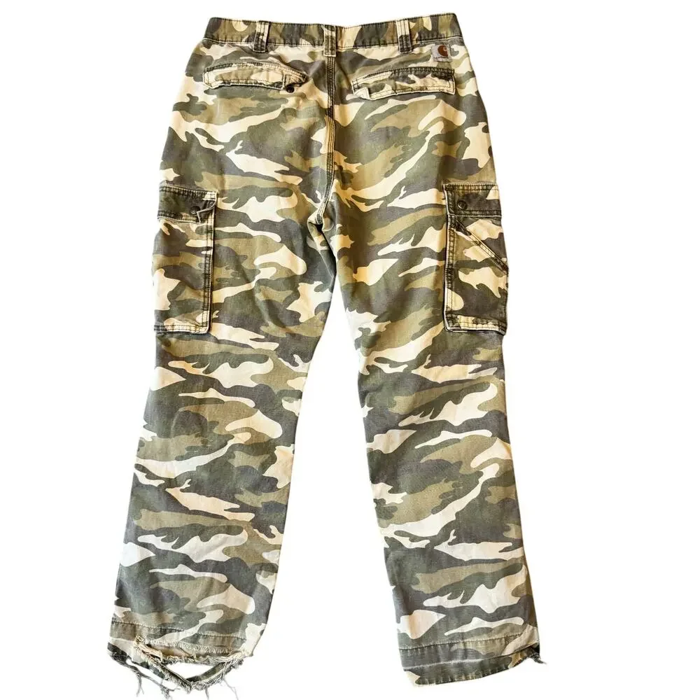 Carhartt Distressed Camo Cargo Pants Men’s Relaxed Fit Gorpcore Workwear - 34x30